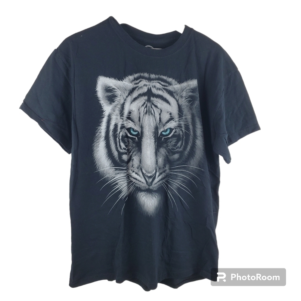 DOM Tshirt Adult Large Black‎ White Tiger Cotton Short sleeve Graphic Tee Casual